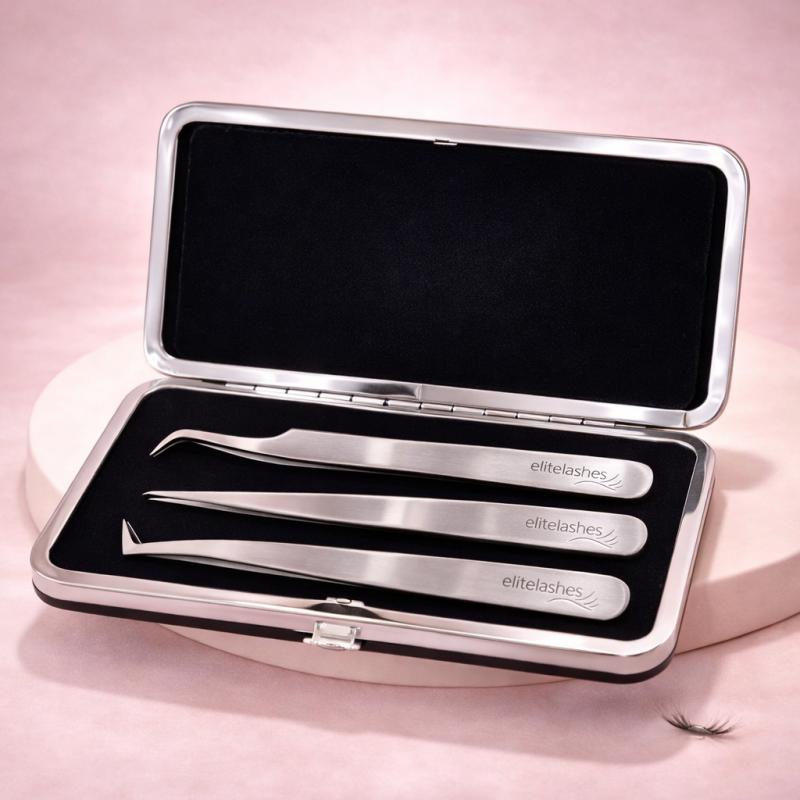 Professional Magnetic Case with 3 Lash Extension Tweezers